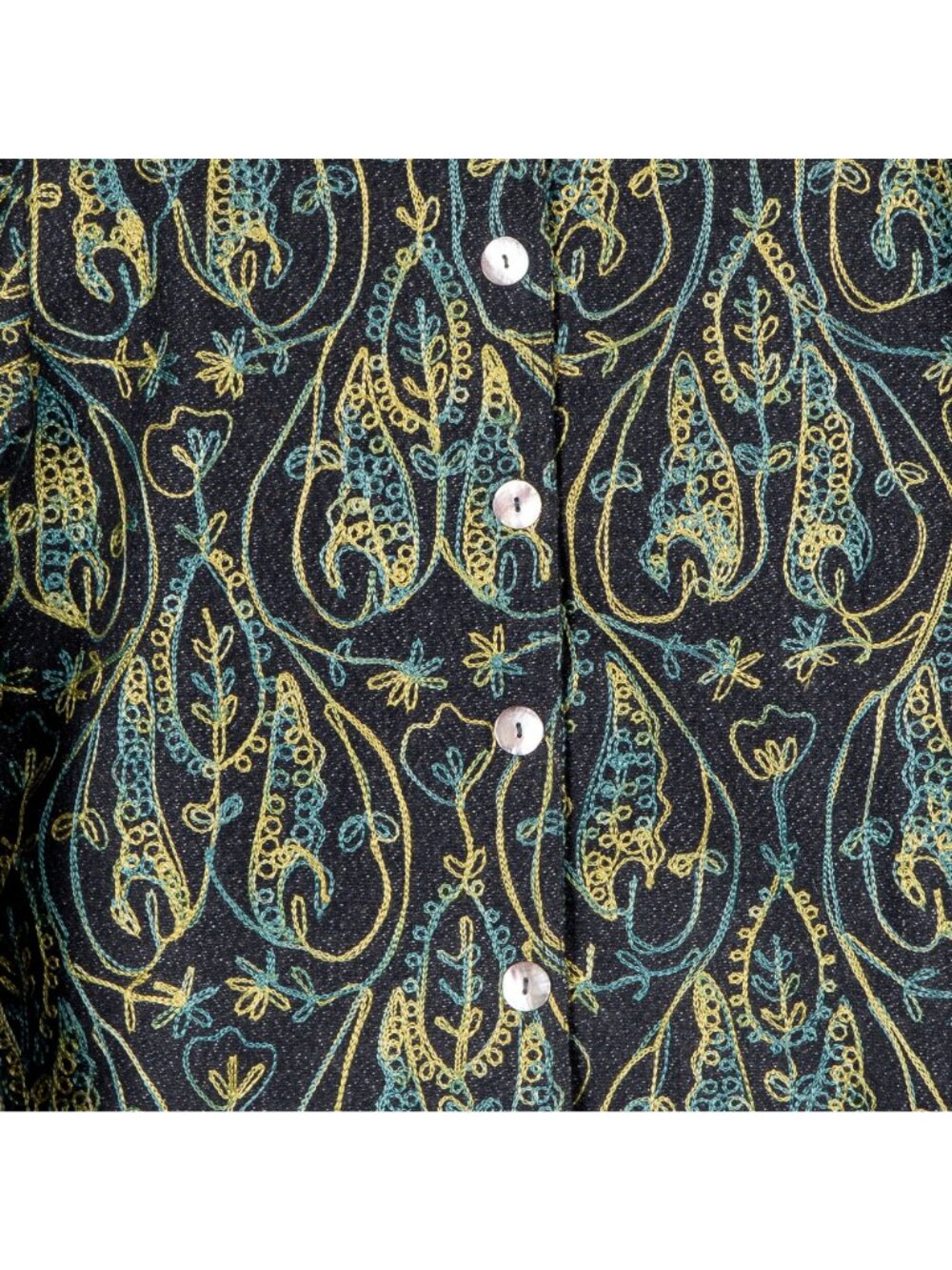 Art to Wear Boho Embroidered Jacket S Wool Blue Green Yellow Paisley Swirl Leaf - Picture 4 of 7